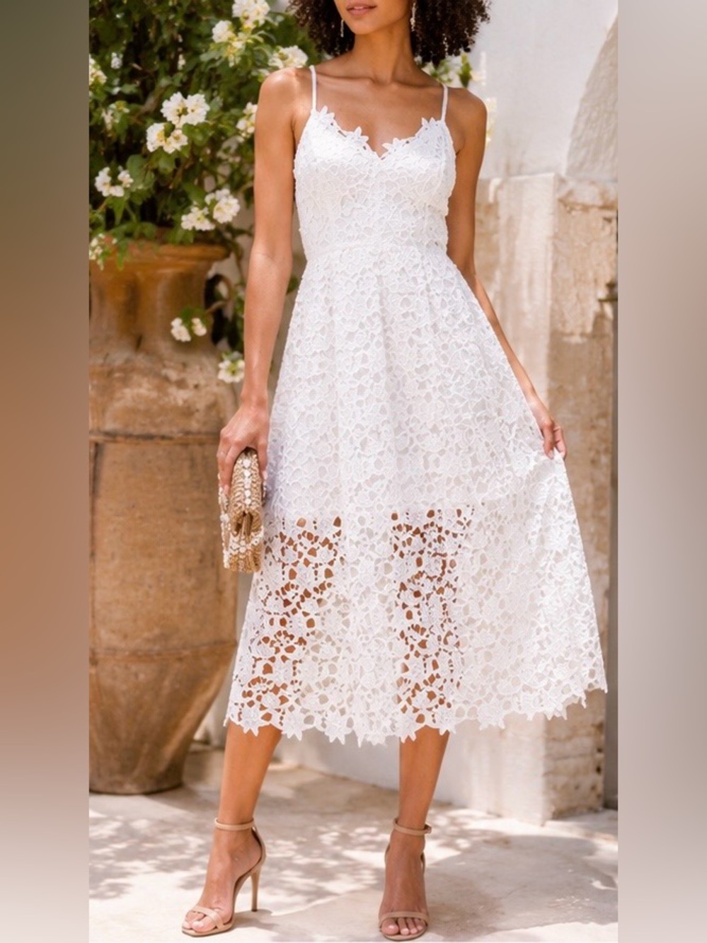 Astr White Lace Midi Dress Size Small NWT